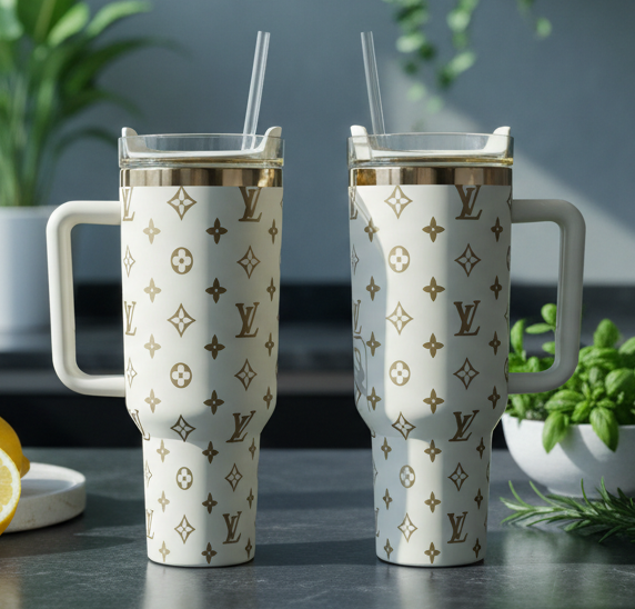Creme & Gold Luxe Laser Engraved Tumbler